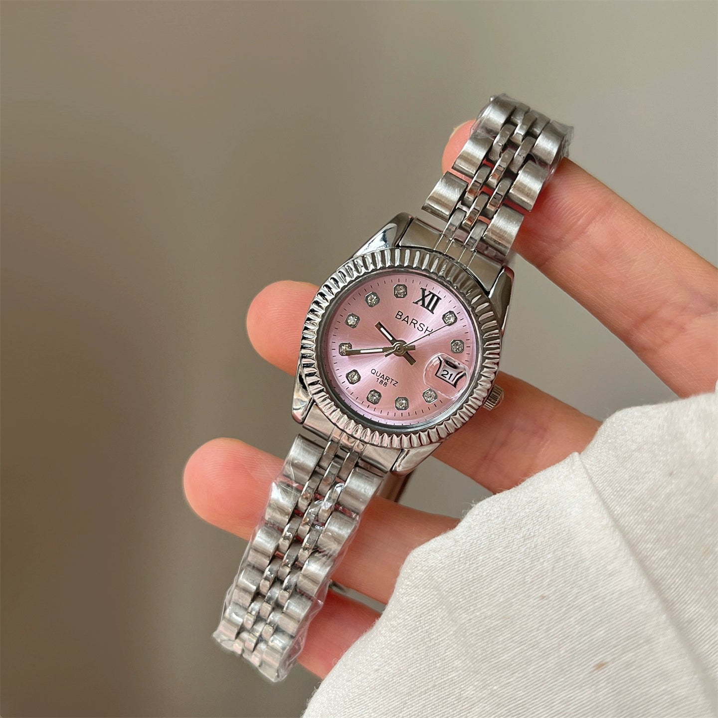 Mariyah Classic Calendar Watch - Silver Band Pink Dial (Diamond) [2CHCJI27]