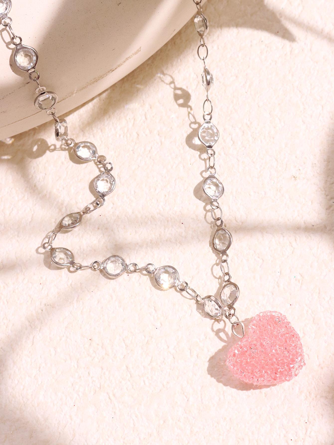 Jessi Beaded Heart Necklace - Rose Pink [JIVSTCGV]