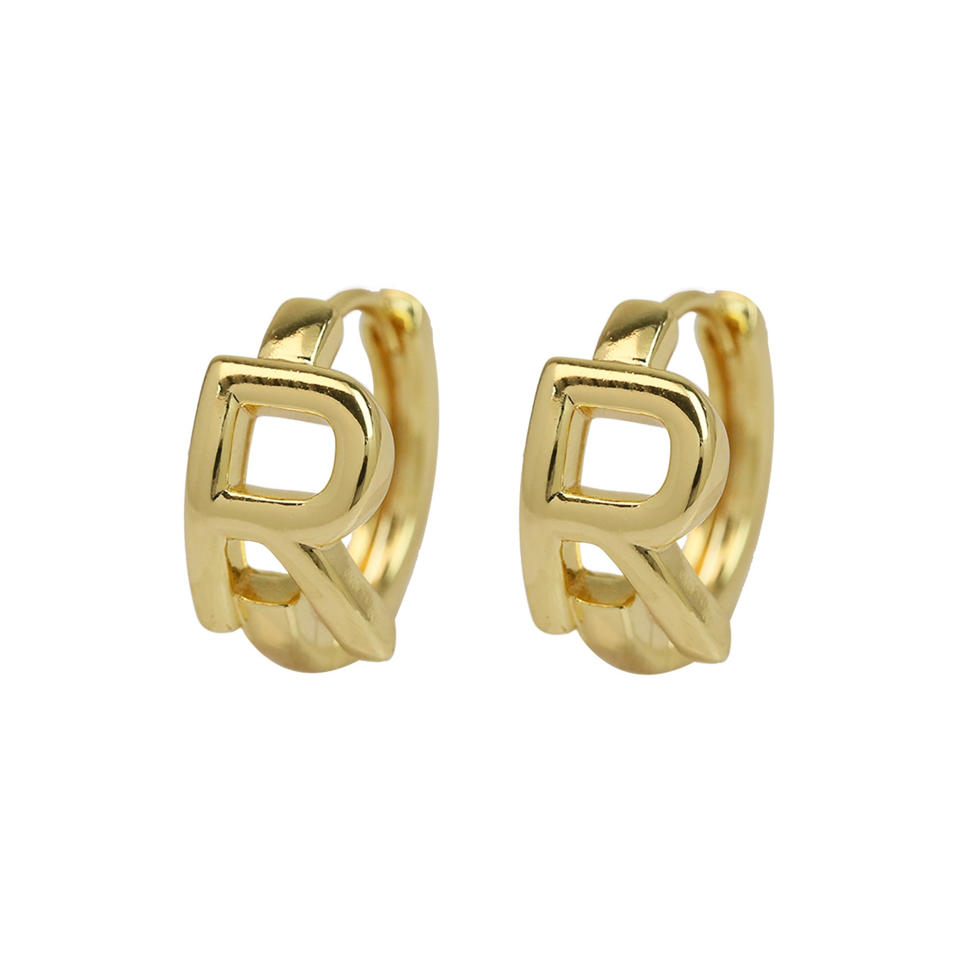 Haylee Gold Letter Stud Earrings - R [A7Y26L7E]