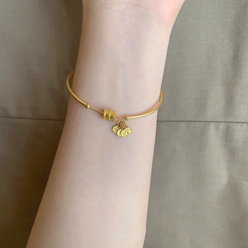 Jesse Starry Sand Gold Bangle - Delicate Gold Bangle