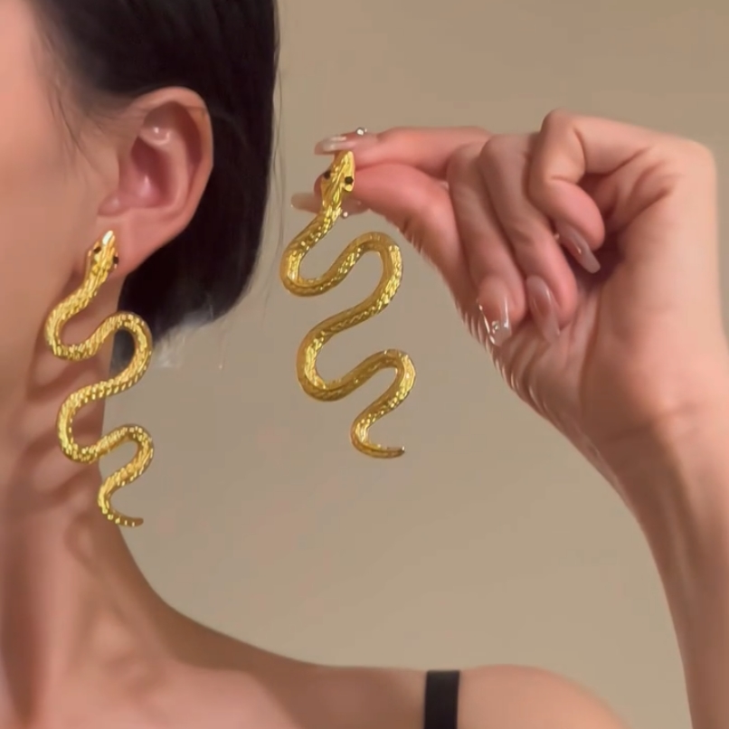 Akshara Gold Serpent Drop Earrings - Gold Plated (1 Pair)