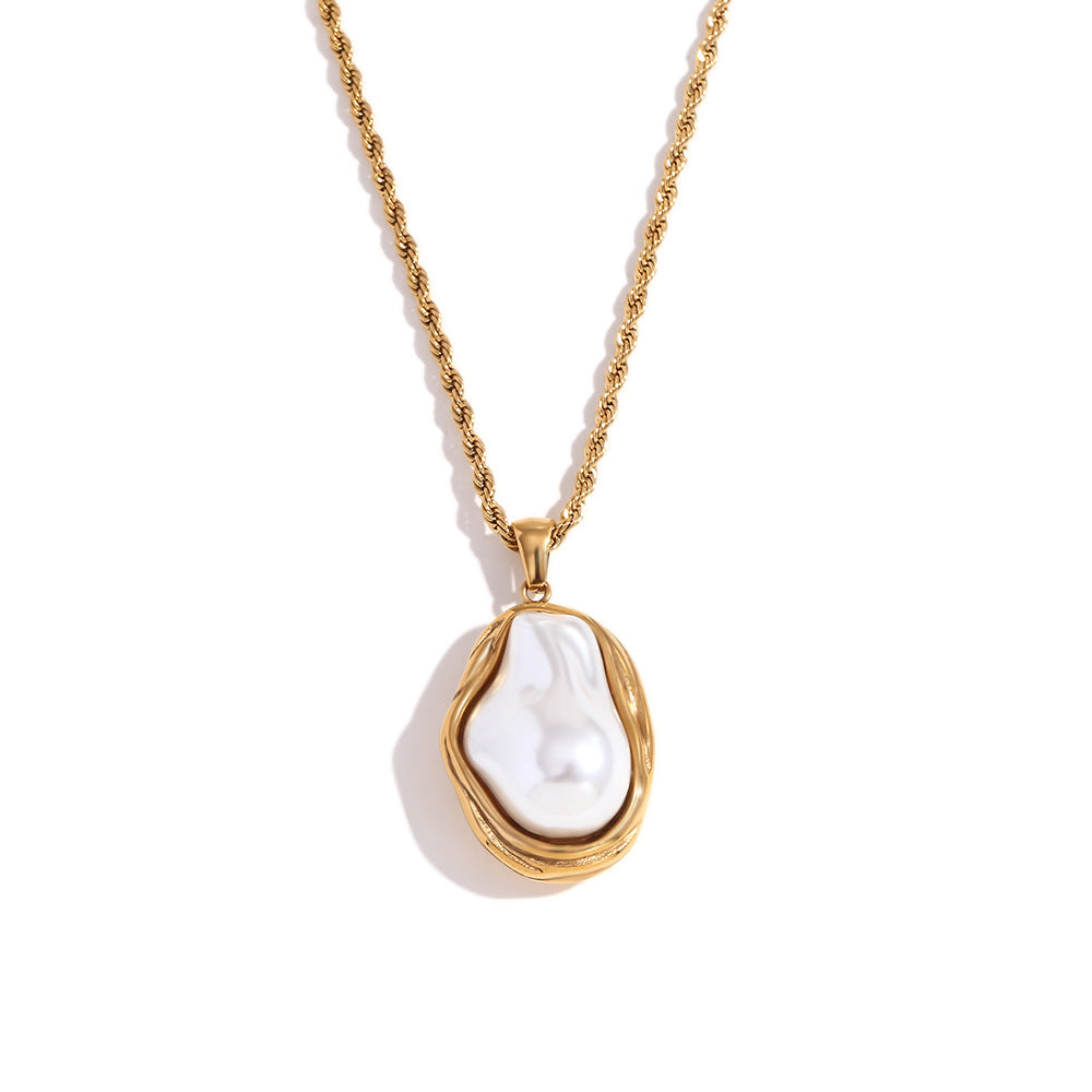 Hawa Baroque Pearl Necklace & Earrings - Baroque Pearl Twisted Chain Necklace - Gold [KFLSDQG7]