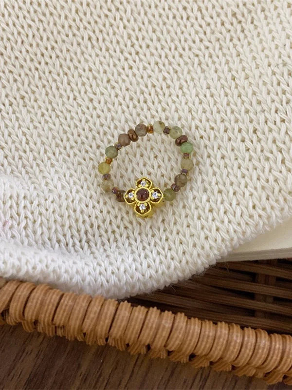 Anne Delicate Beaded Rings - Gold Flower Beaded Ring