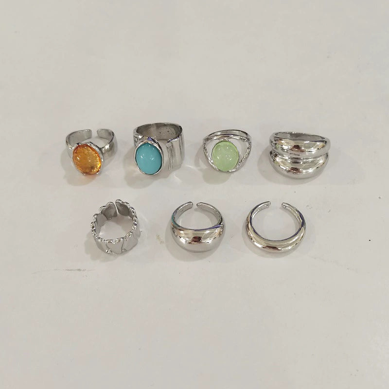 Kymber Stackable Gemstone Ring Set - Silver Tone 7-Piece Set [1CI5AK6N]
