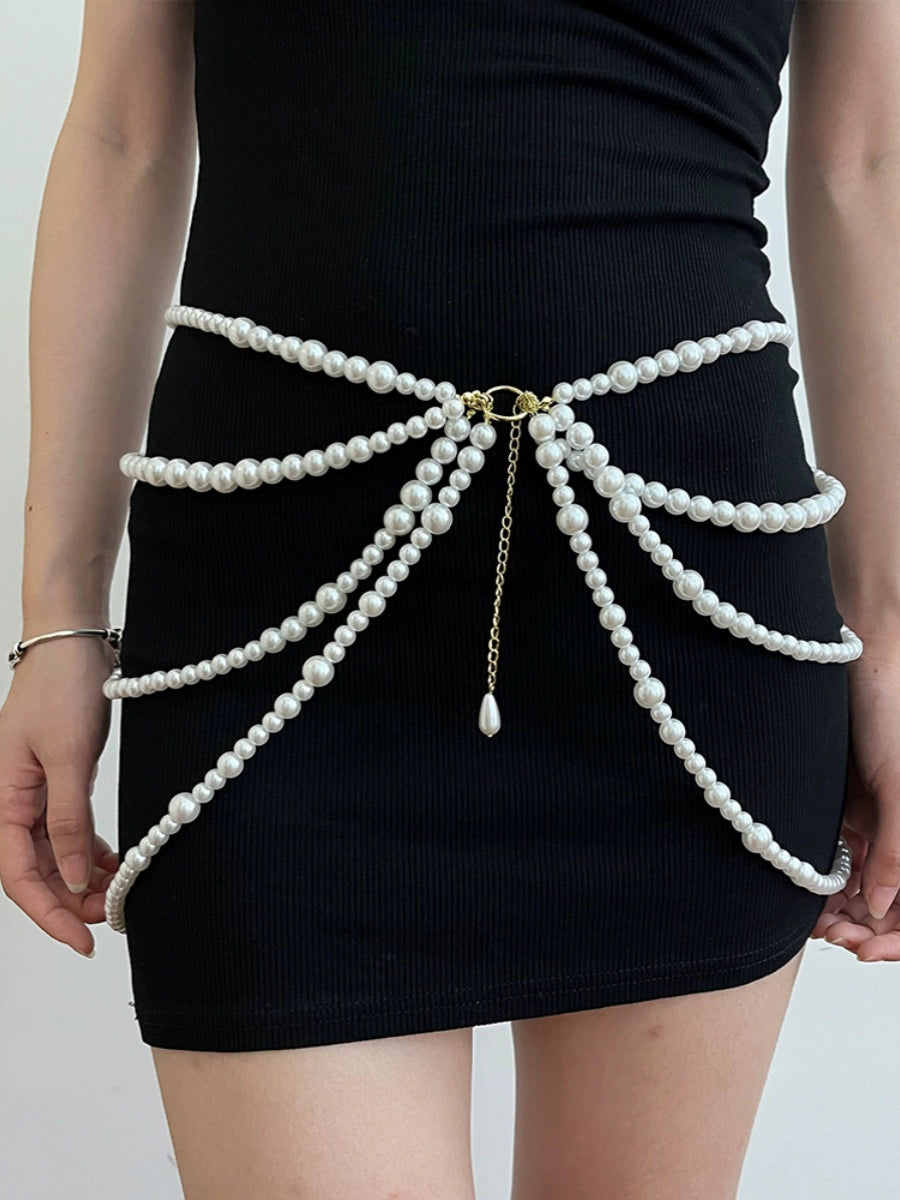 Aliviah Dainty Pearl Waist Chain - Pearl Waist Chain [P717TPGZ]