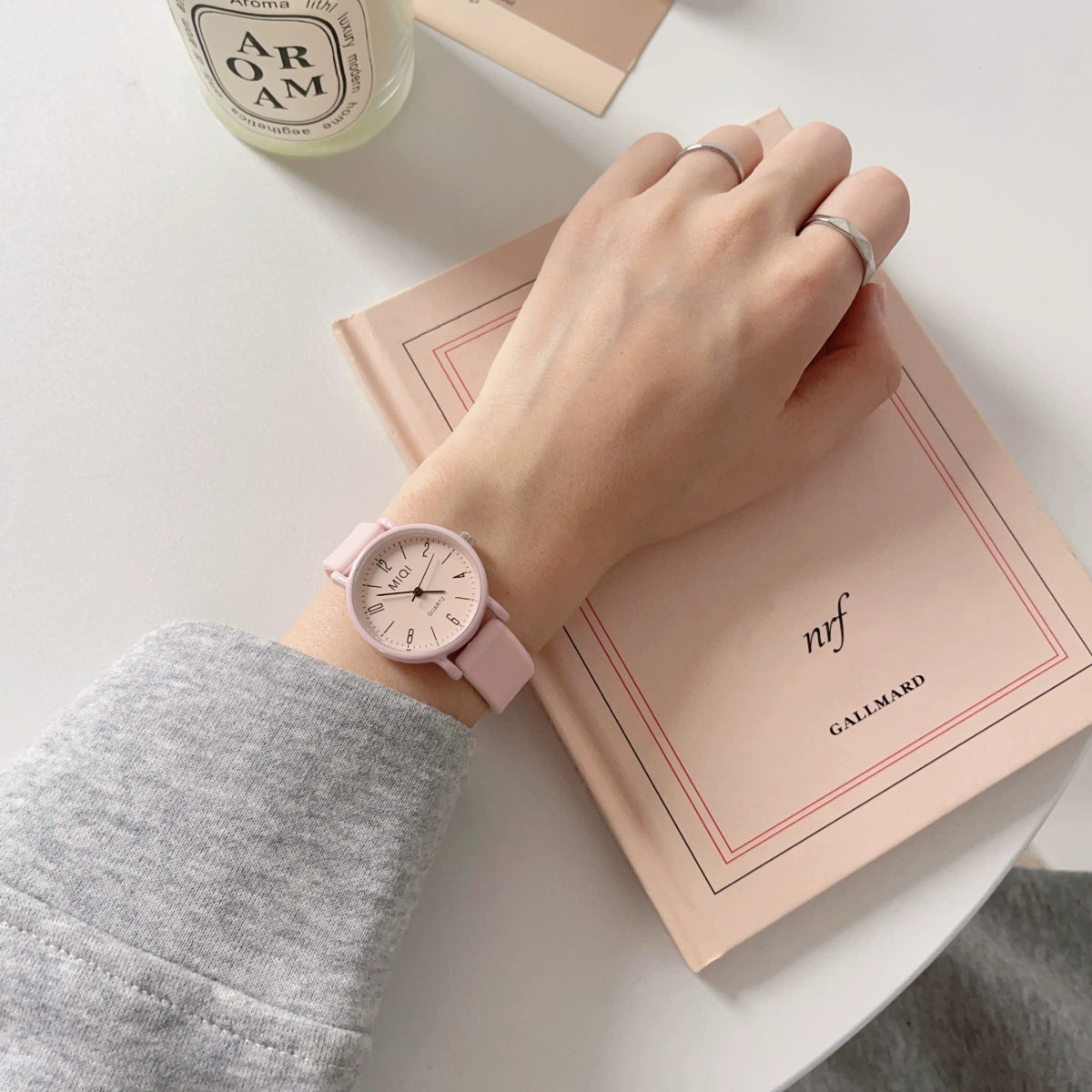 Ariana Modern Square Wrist Watch - Dusty Rose Round Dial [1TJA3IO2]