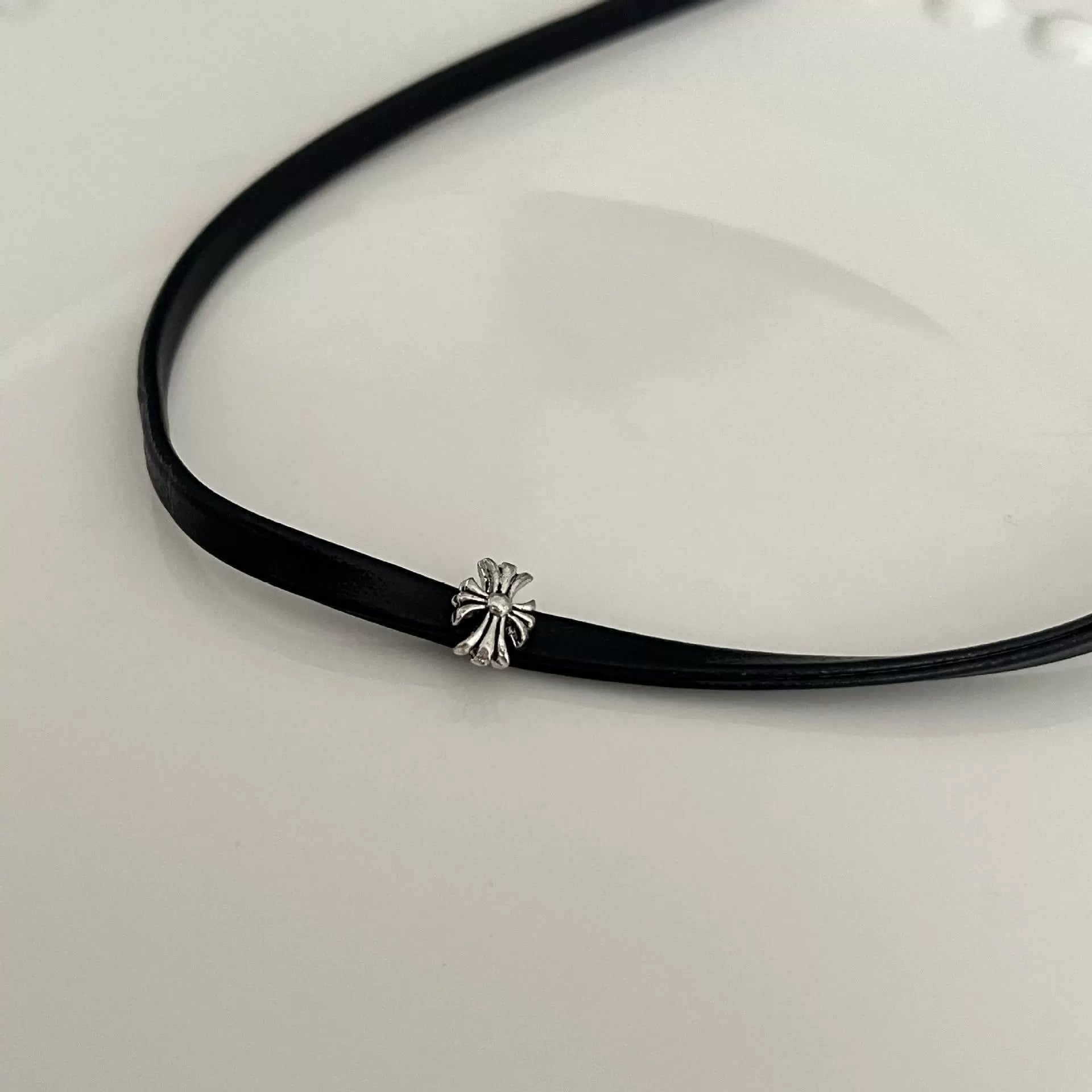 Ottilie Leather Cross Choker - Single Cross Necklace