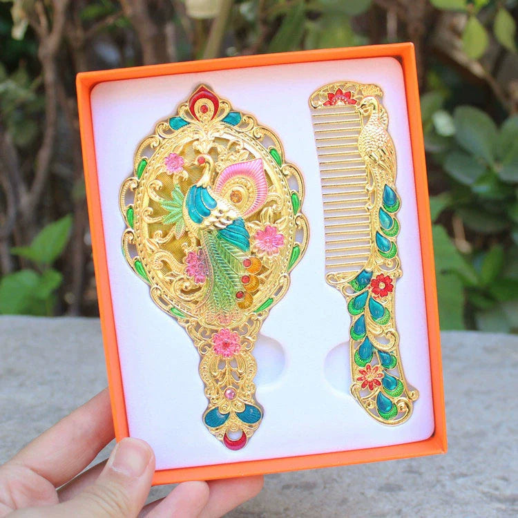 Hillary Vintage Mirror Set - Golden Peacock - Yellow Box