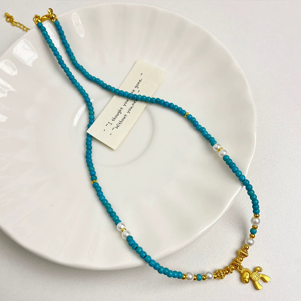 Leighann Turquoise Pearl Pony Necklace - Main Picture Style Necklace [4JXO3UP6]