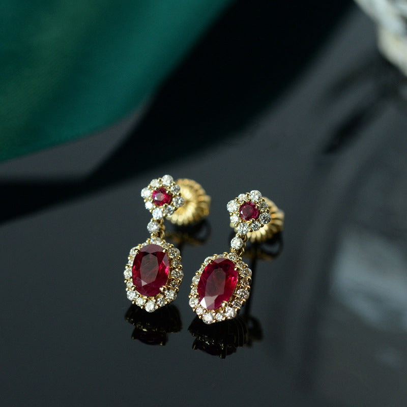 Marta Regal Ruby Drop Earrings - Red Diamond Stud Earrings (Pair) [1PYOOIV9]