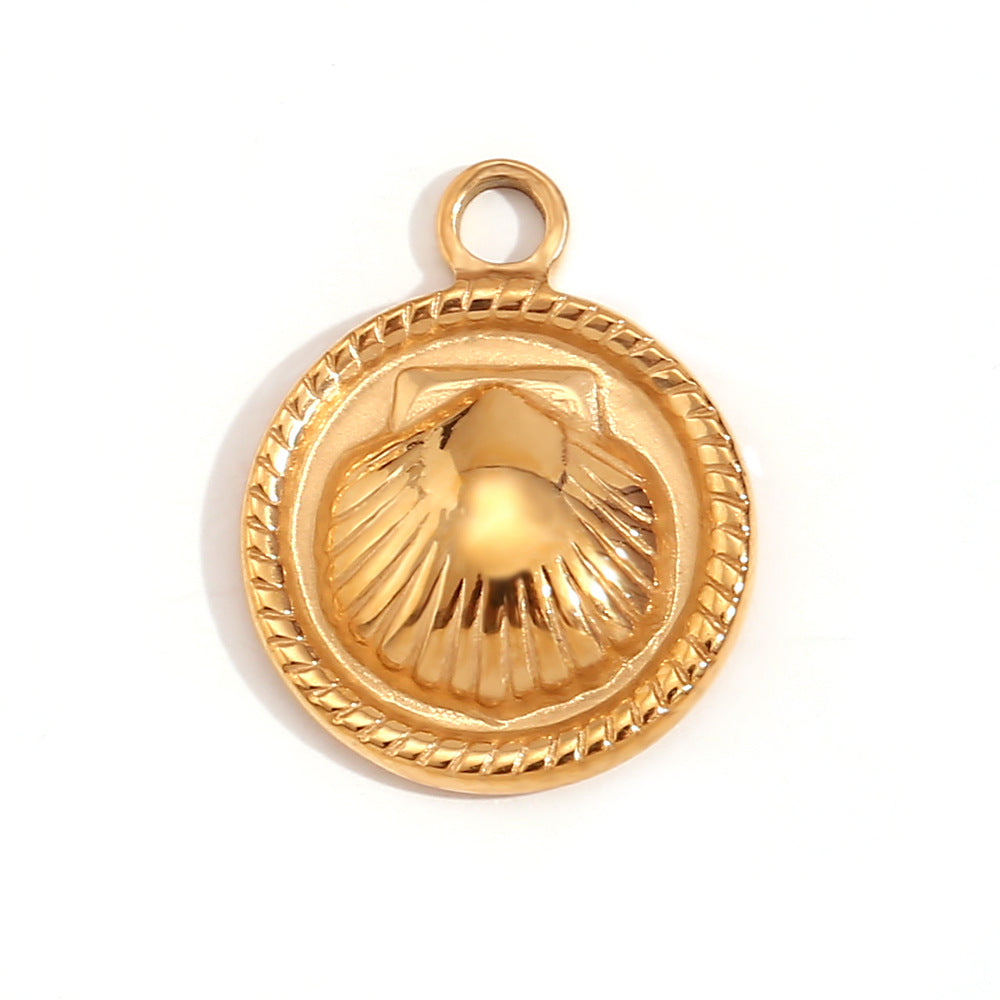 Kalayah Geometric Celestial Charms - Scallop Shell Embossed Coin Pendant [I7LRV3DD]