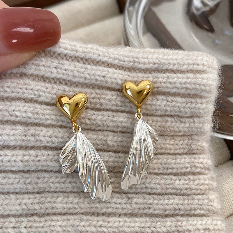 Graceyn Two-Tone Heart Tail Earrings - Heart Fishtail Earrings