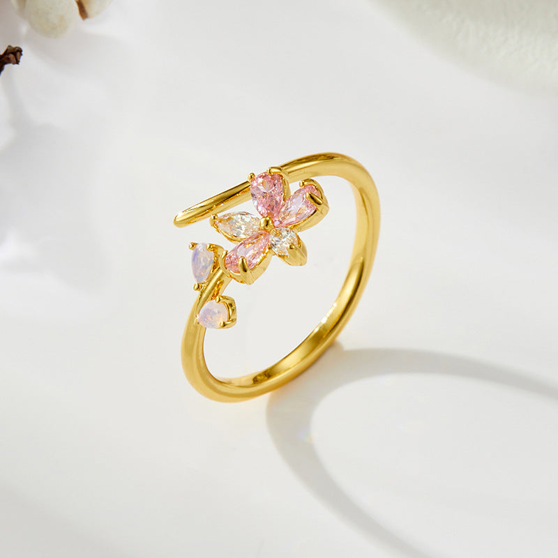 Julian Pink Zircon Floral Ring - Silver Tone [QVEQ7JRG]