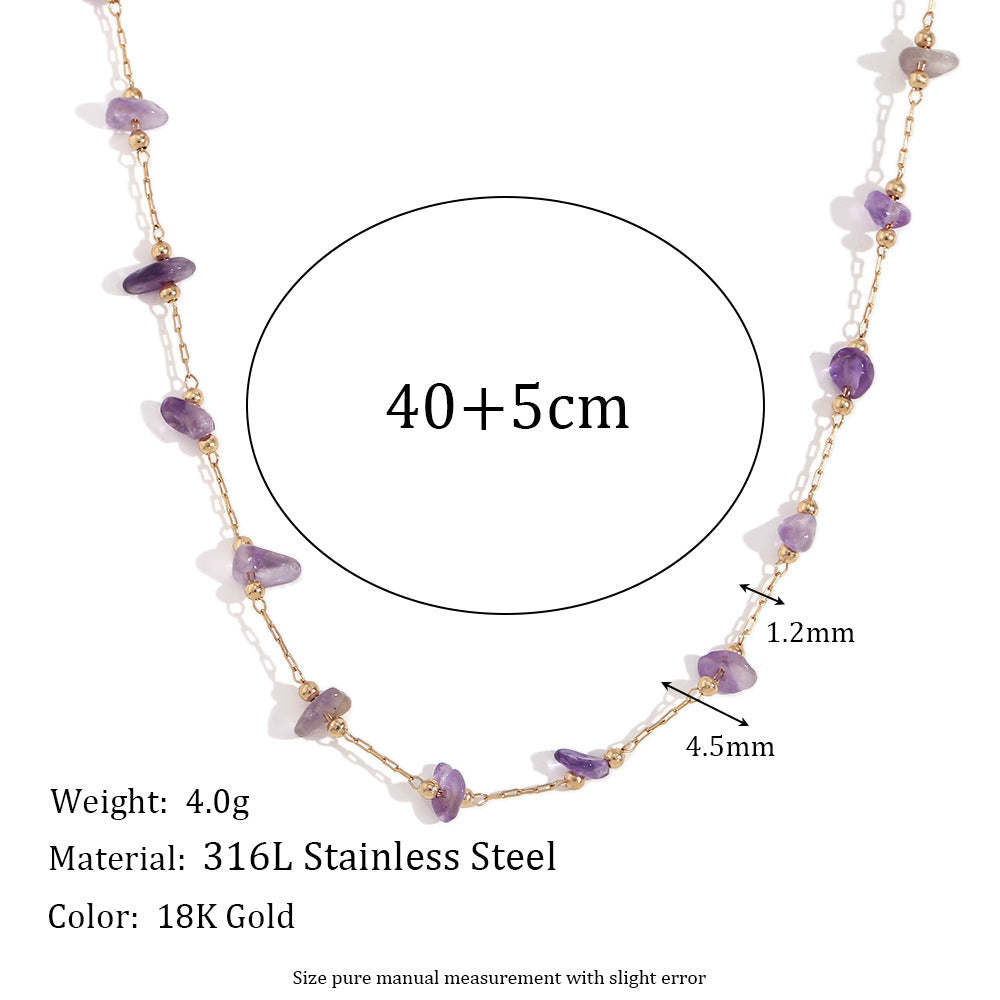 Lesley Dainty Stone Chain - Necklace - Gold - Amethyst [IOWO3FTE]
