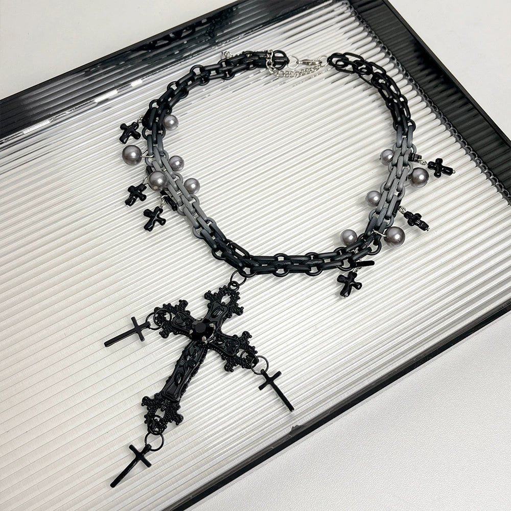 Kaylah Gothic Cross Necklace - Black Cross Necklace [LRYLO64P]