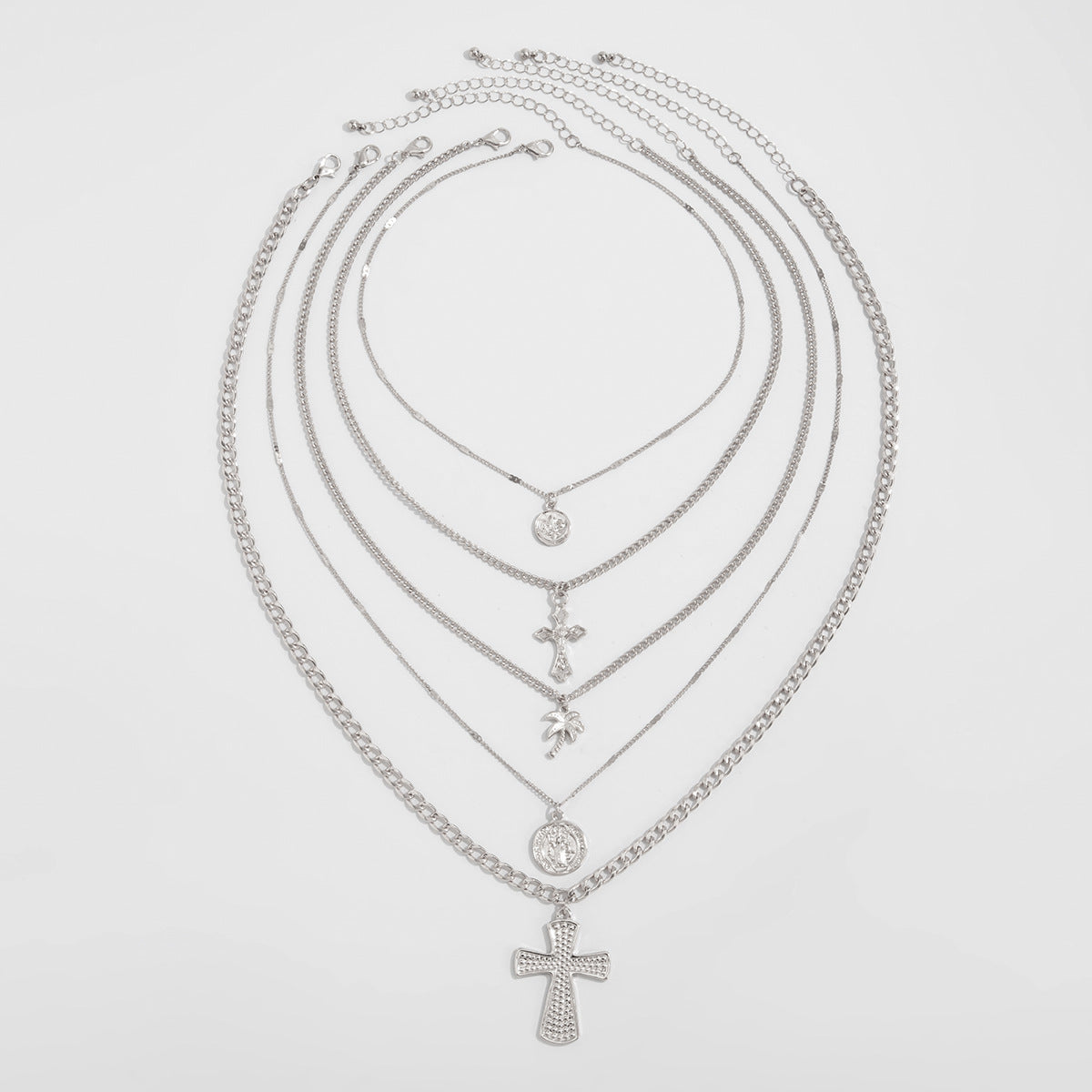Kerrigan Layered Geometric Necklace - Silver [C2T8MAL5]