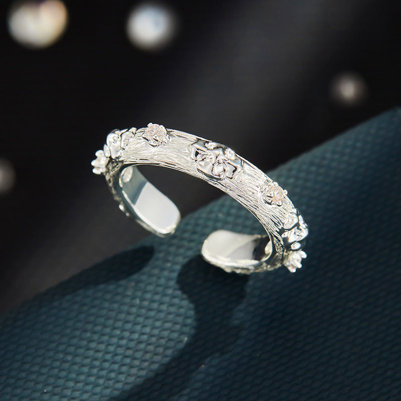 Aries Brushed Zircon Open Ring - Silver Tone [EN1P5TZ6]