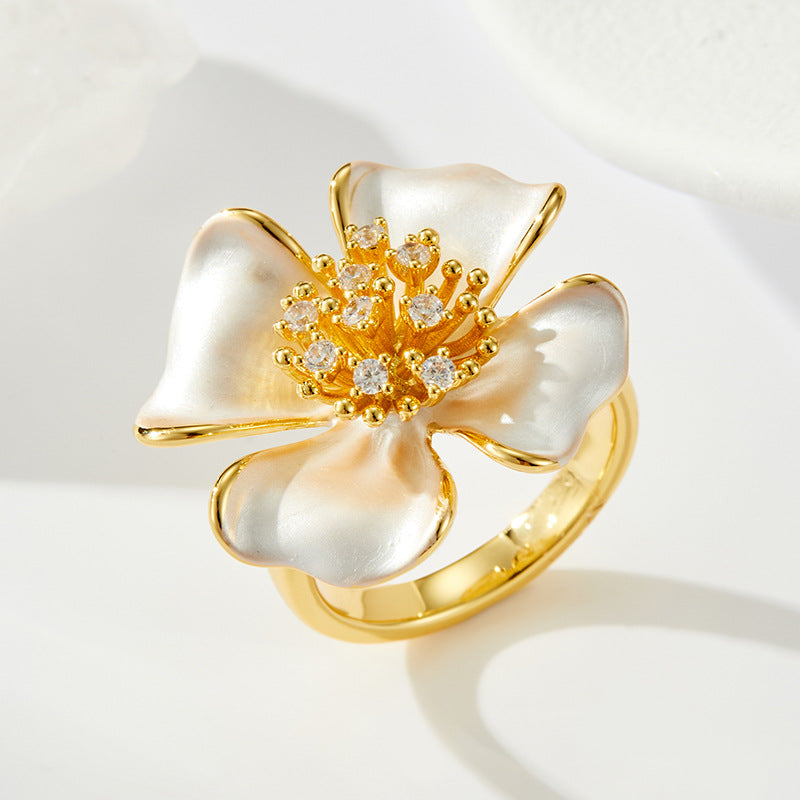 Skylan Enamel Flower Open Ring - Blue Floral [NNE7FUXA]