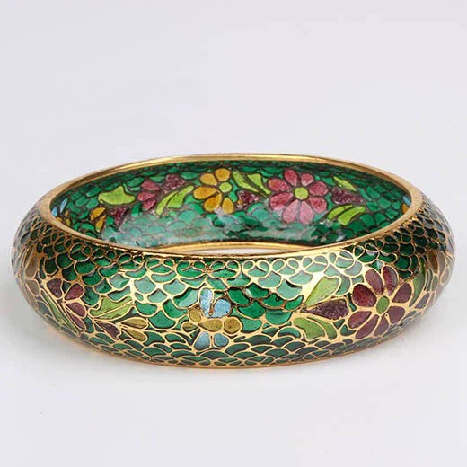 Bryana Ornate Enamel Bangle - Green (1.8cm Width, 6.5cm Inner Diameter)