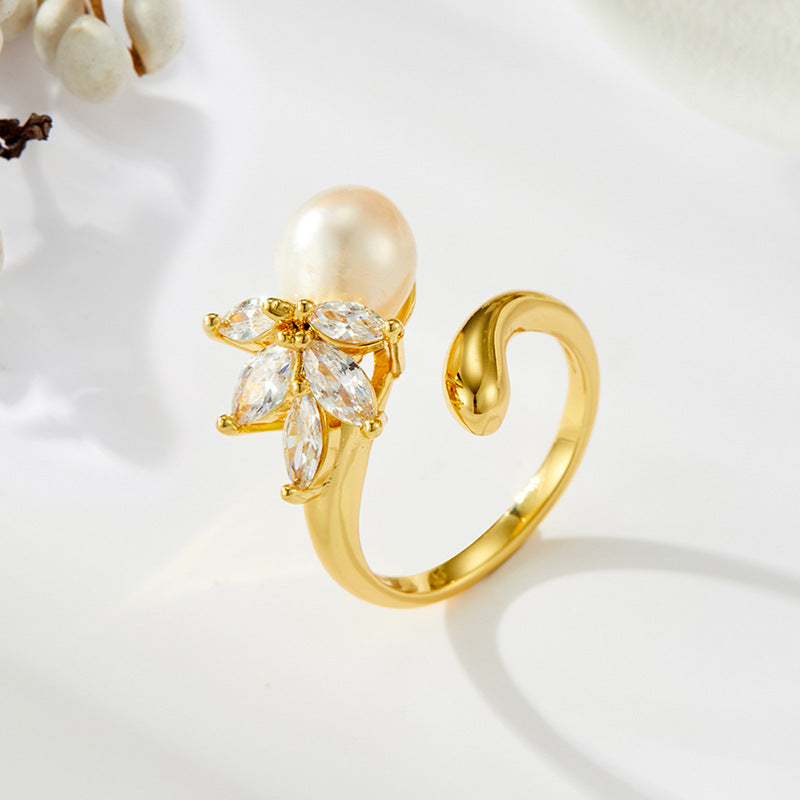 Kirra Serpent Pearl Ring - Silver Tone [K3EFVG44]