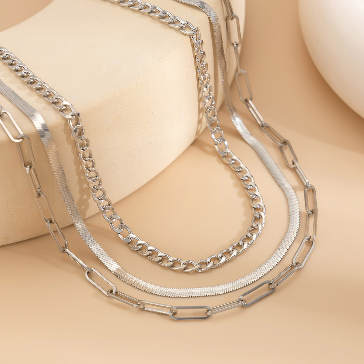 Emiko Layered Snake Chain Necklace Set - Silver [X6QI1CIK]