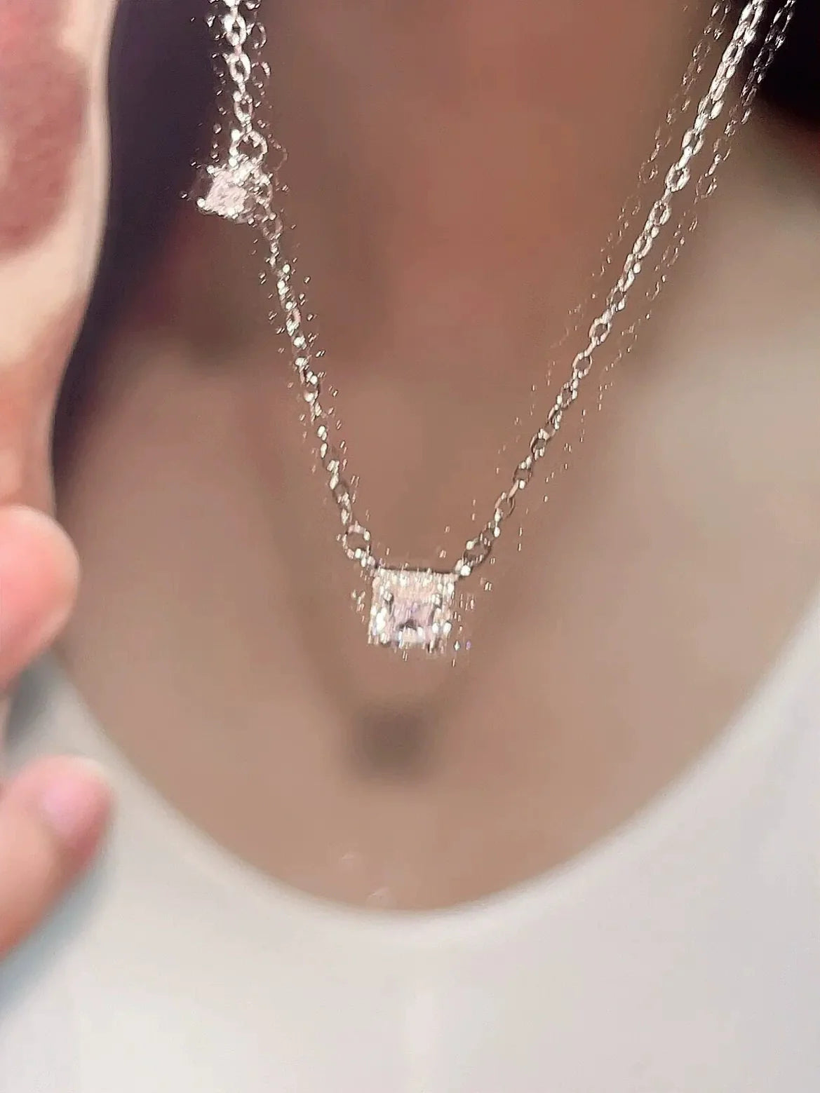 Eloisa Sterling Silver Square Necklace - Small Square Stone Necklace (S925 Sterling Silver)