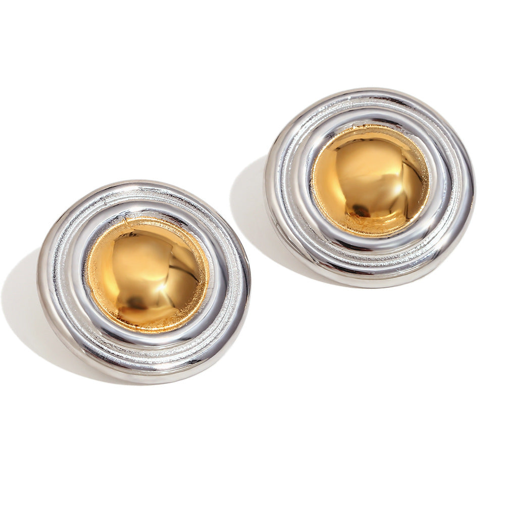 Aja Two-Tone Jewelry Collection - Round Shield Stud Earrings [DAZM59S7]