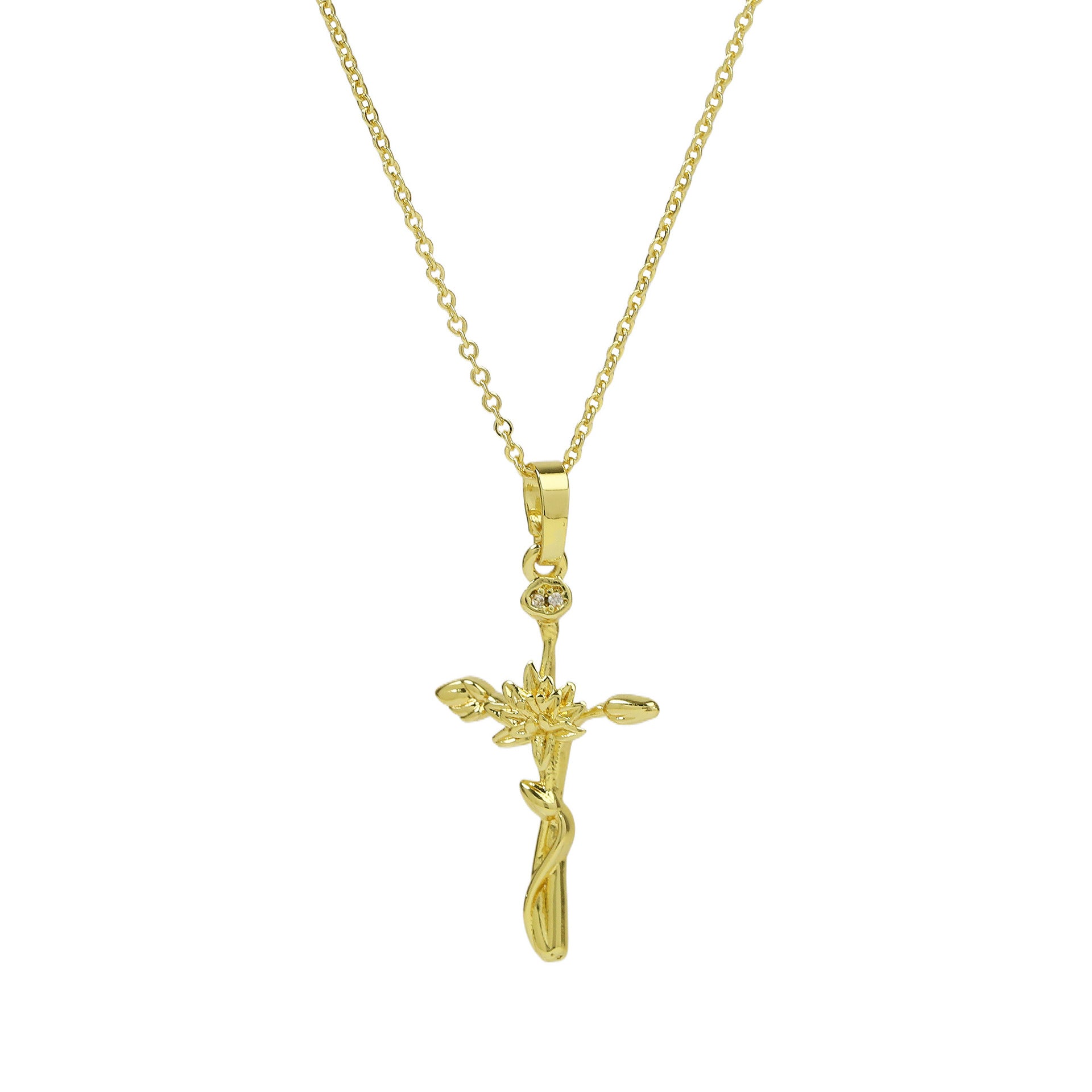 Alaiah Birth Flower Cross Necklace - July [LSCEE8JL]
