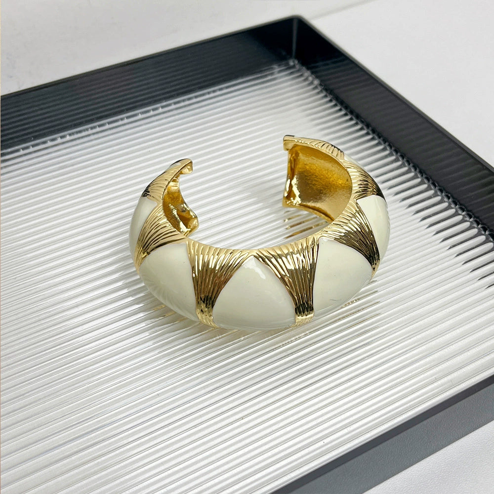 Antonella Enamel Cuff Bracelet - White Gold Wide Bracelet [L6QJXDLU]