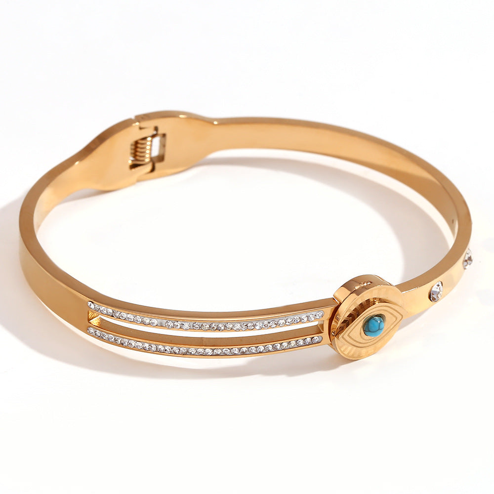 Roman Golden Eye Chain Bracelet - Turquoise Eye Asymmetric Rhinestone Spring Buckle Bracelet - Gold [TEKN6AOF]