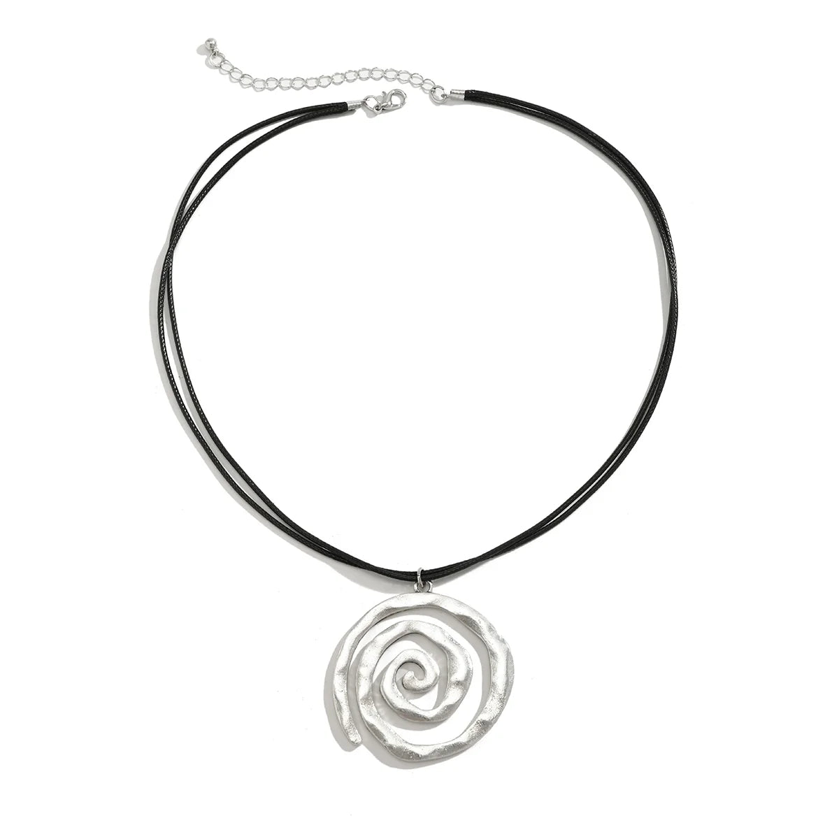 Marguerite Spiral Pendant Cord Necklace - Silver