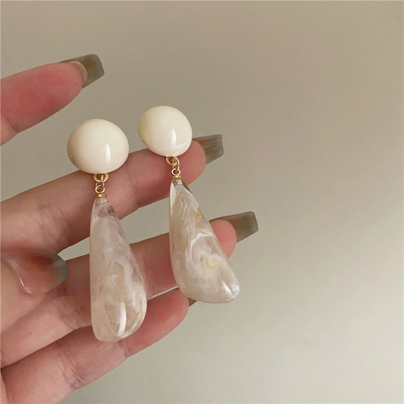 Samayah Translucent Drop Earrings - Milky White Resin Silver Post [QIA6S7F0]