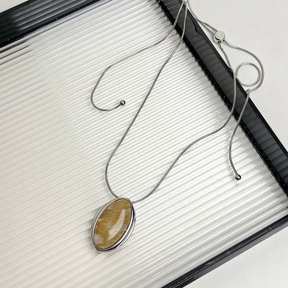 Lucile Oval Crystal Jewelry Set - Silver Necklace [AKUTE94C]