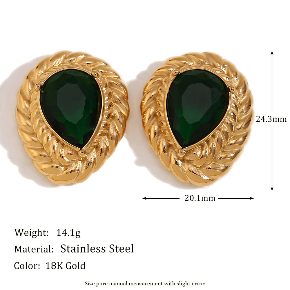 Miliani Irregular Geometric Earrings - Wheat Ear Pattern Water Drop Stud Earrings - Gold - Green Diamond [QC6JKNCF]
