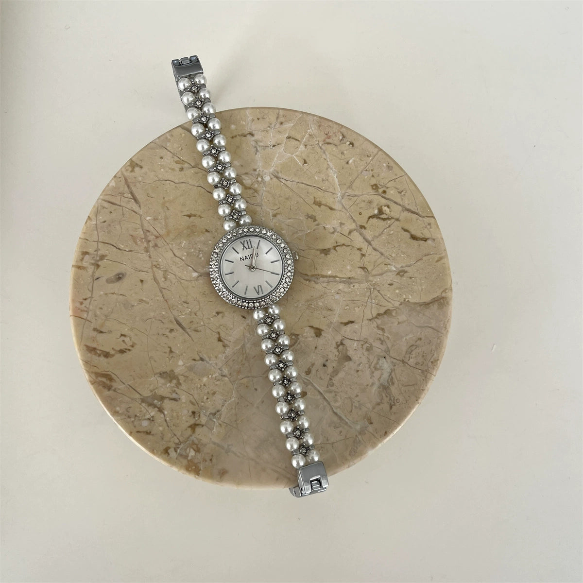 Beckett Starry Pearl Watch - Silver Band White Dial [EBWB1J8M]