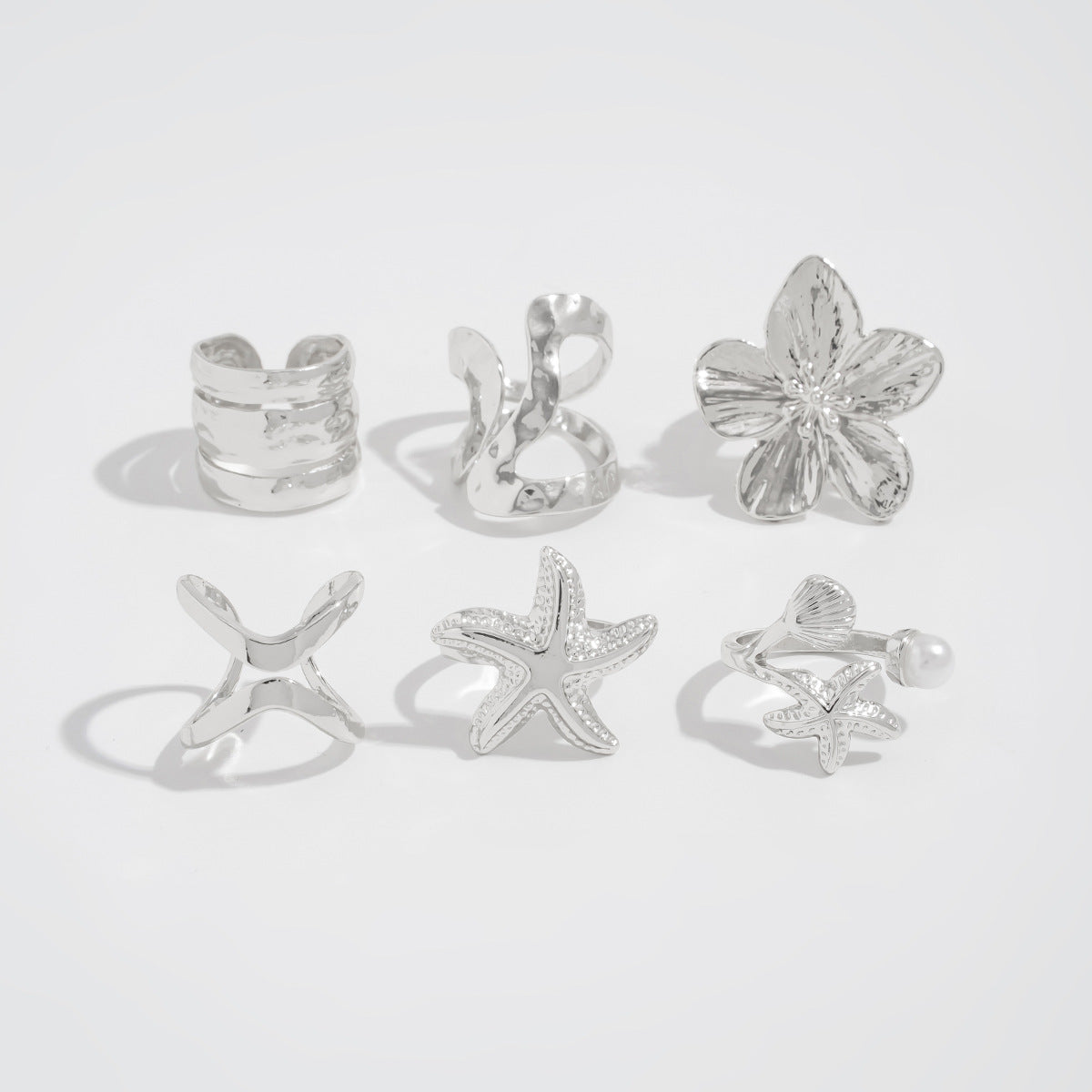 Anastazja Starfish Bloom Ring Set - Silver [X3EW95LE]