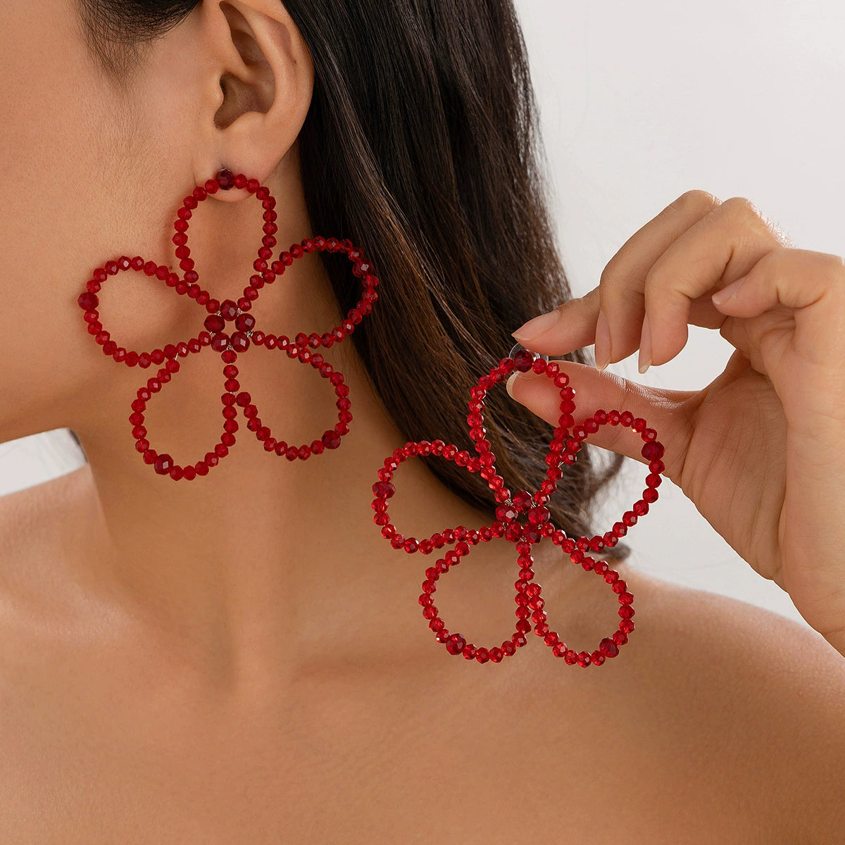 Celena Pearl Flower Statement Earrings - Red [P13Q2PHT]