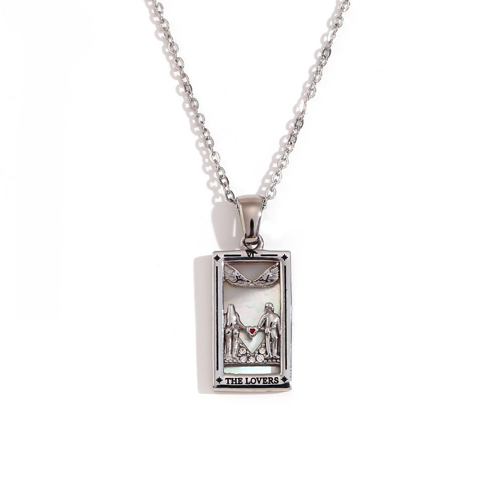 Avalyn Tarot Pendant Necklace - Steel - The Lovers [MC8ROTD0]