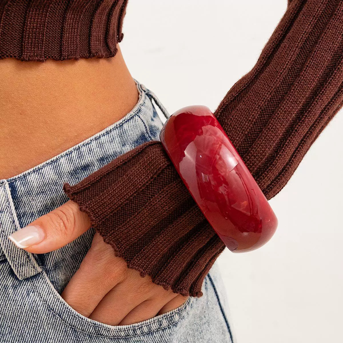 Xia Glossy Resin Cuff - Wine Red [T1XLJJAZ]