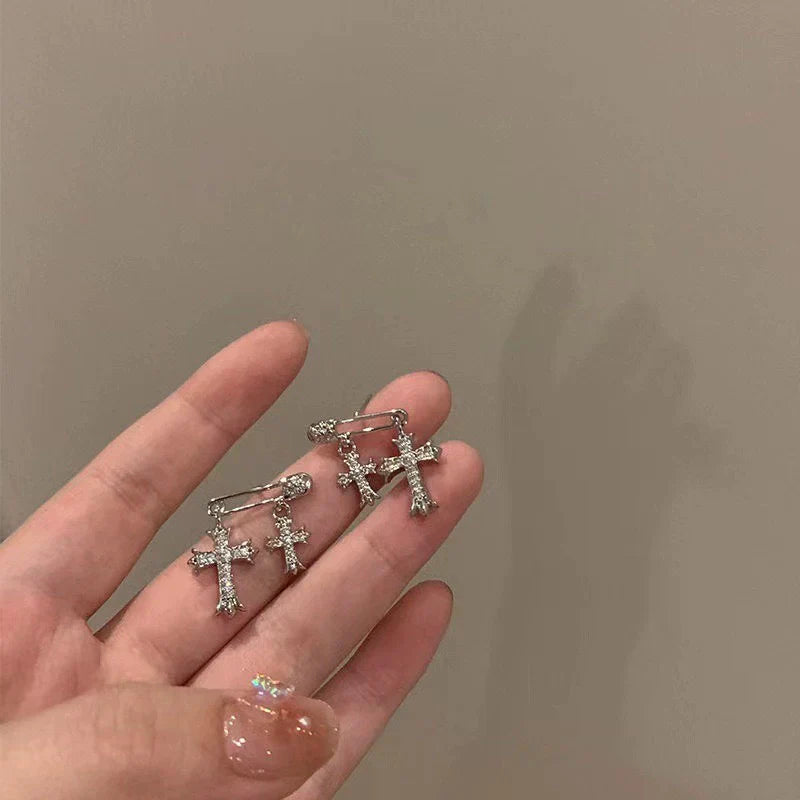 Vaeda Celestial Cross Stud Earrings - Cross Pin Stud Earrings
