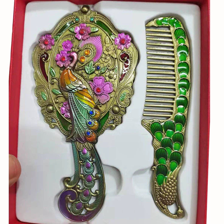 Hillary Vintage Mirror Set - Brass Single Phoenix - Red Box
