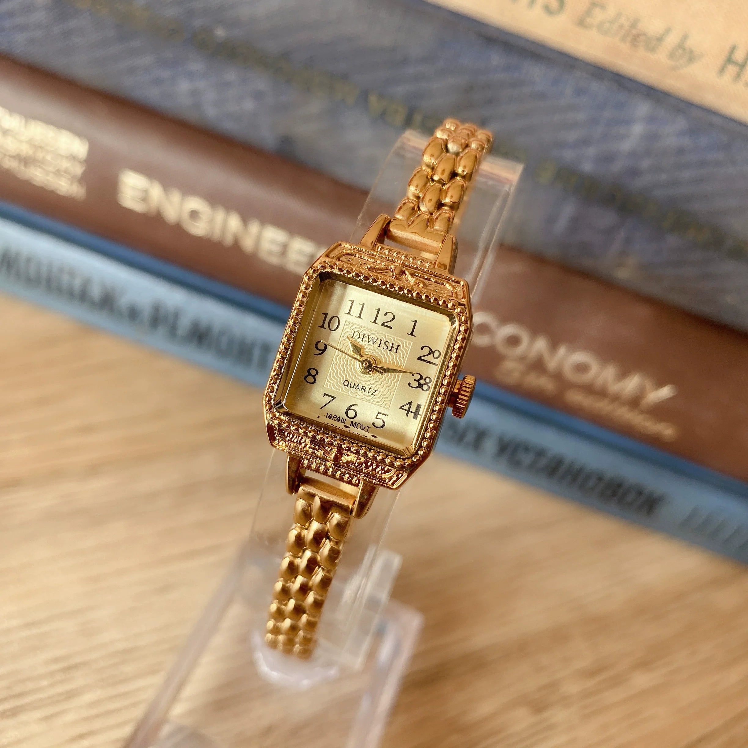 Runa Petite Square Watch - Gold Face (with Brown Strap)
