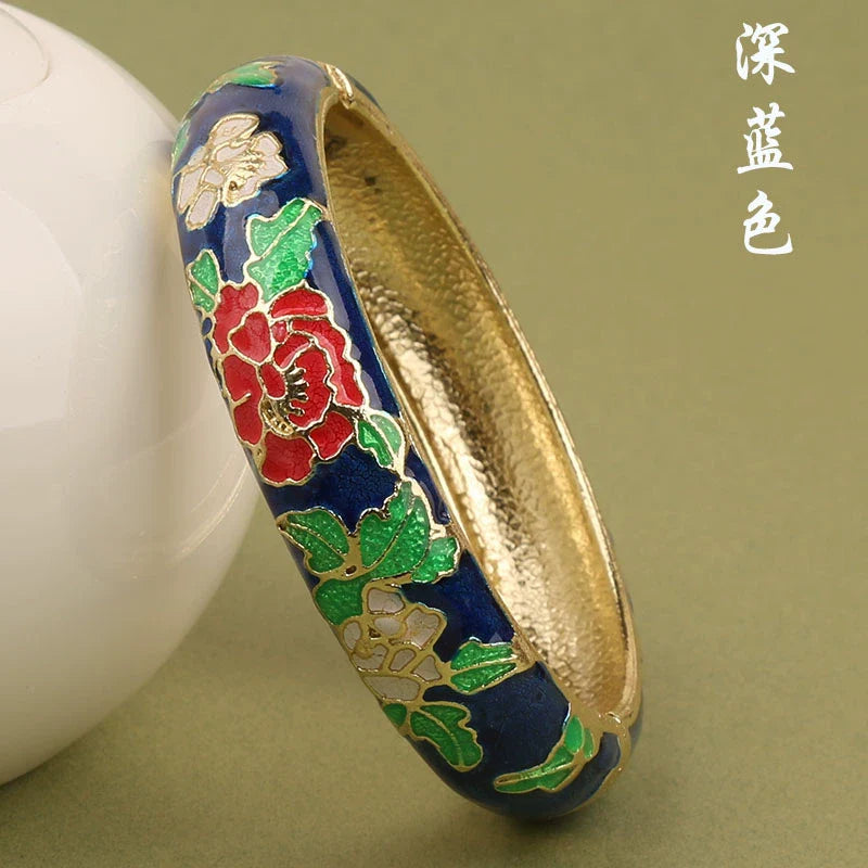Lana Chinoiserie Floral Bangle - Dark Blue (15mm)