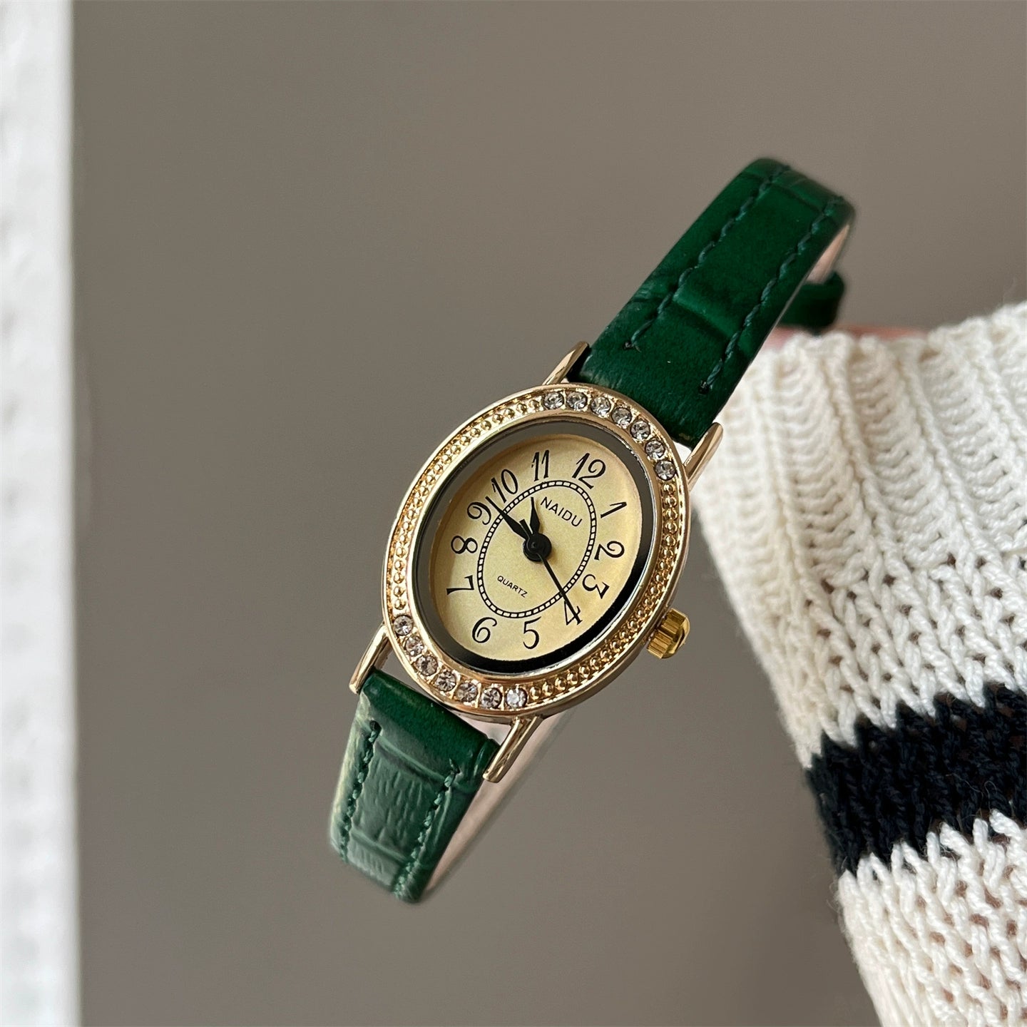Addie Diamond Petite Watch - Green Strap Gold Dial [O6S1JULK]