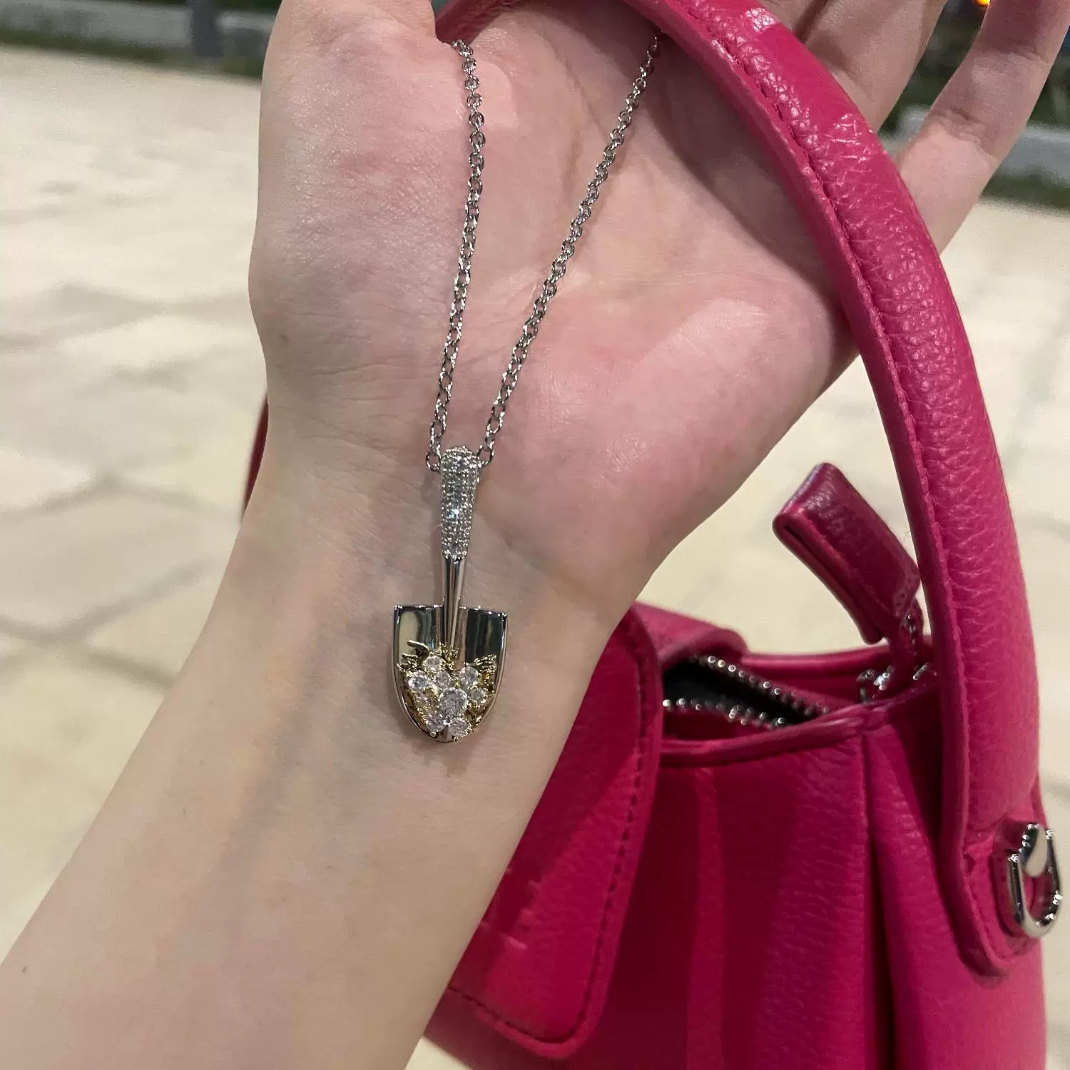 Chana Paved Shovel Pendant Necklace - Gold Shovel Necklace