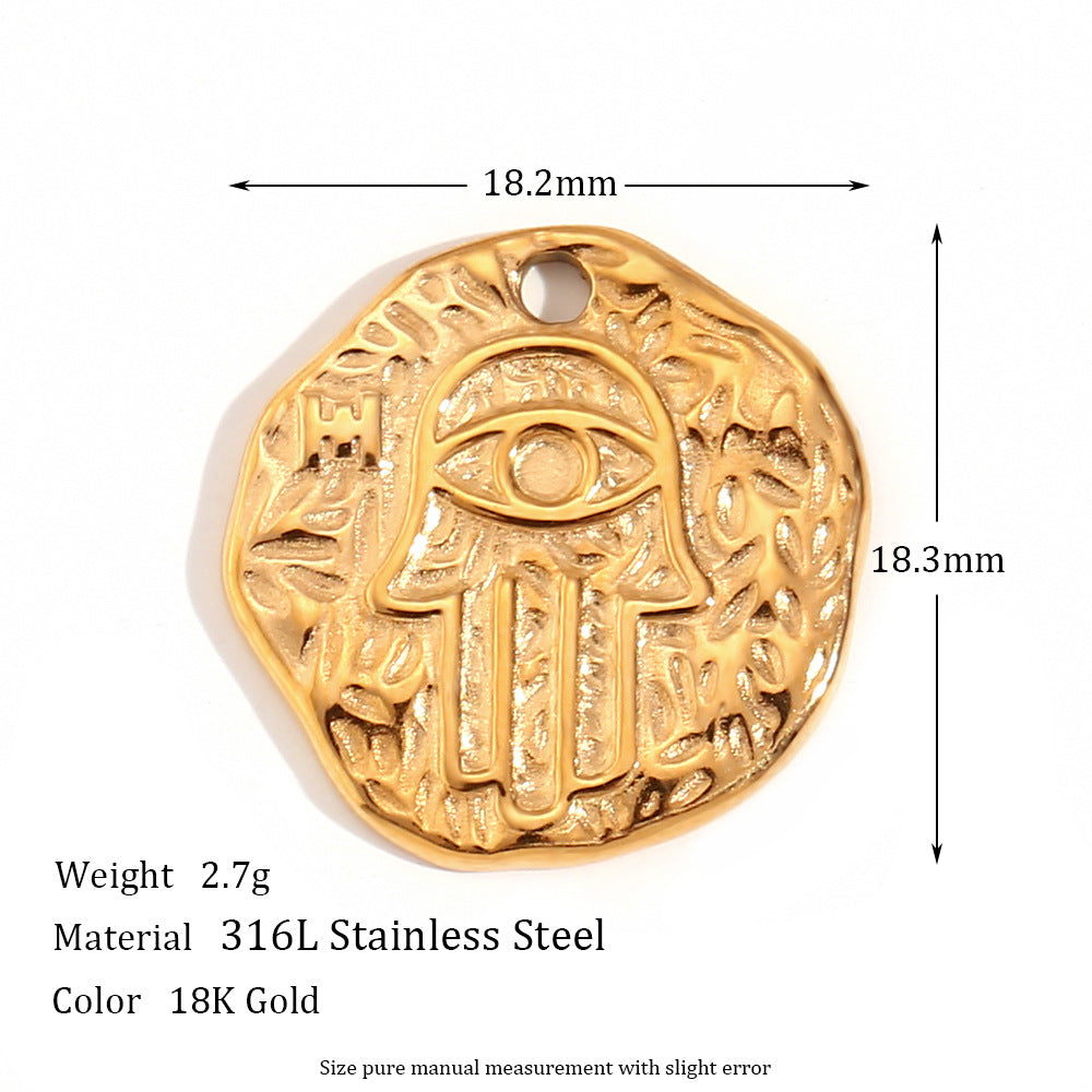 Kalayah Geometric Celestial Charms - Hammered Lucky Hand Round Pendant [VOCBHFOO]