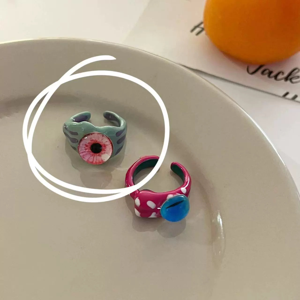 Dalila Enamel Eye Ring - Mint Green Rose Red Eye