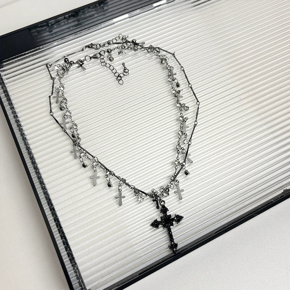 Cleopatra Gothic Cross Choker - Black Cross Double Layer Necklace [3GVSC8T1]