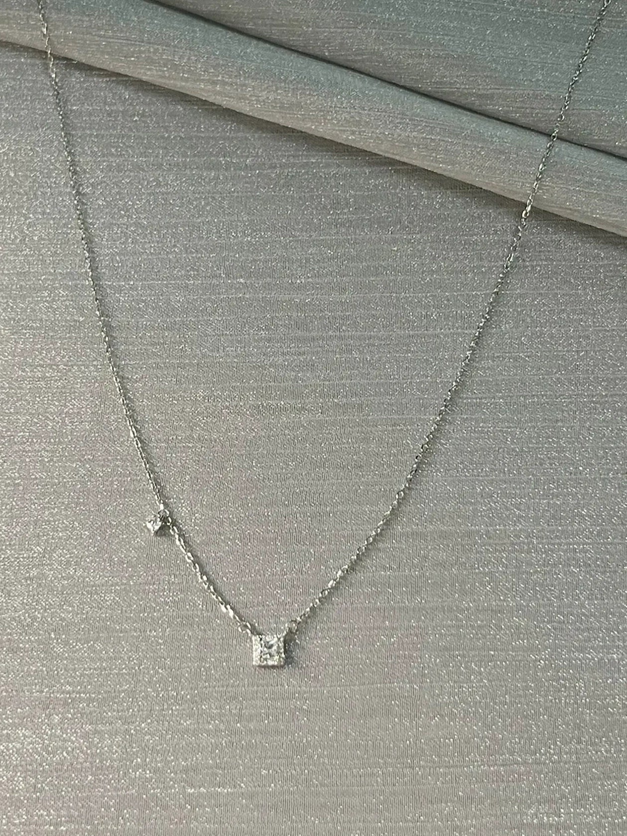 Eloisa Sterling Silver Square Necklace - Small Square Stone Necklace (Electroplated White Gold)