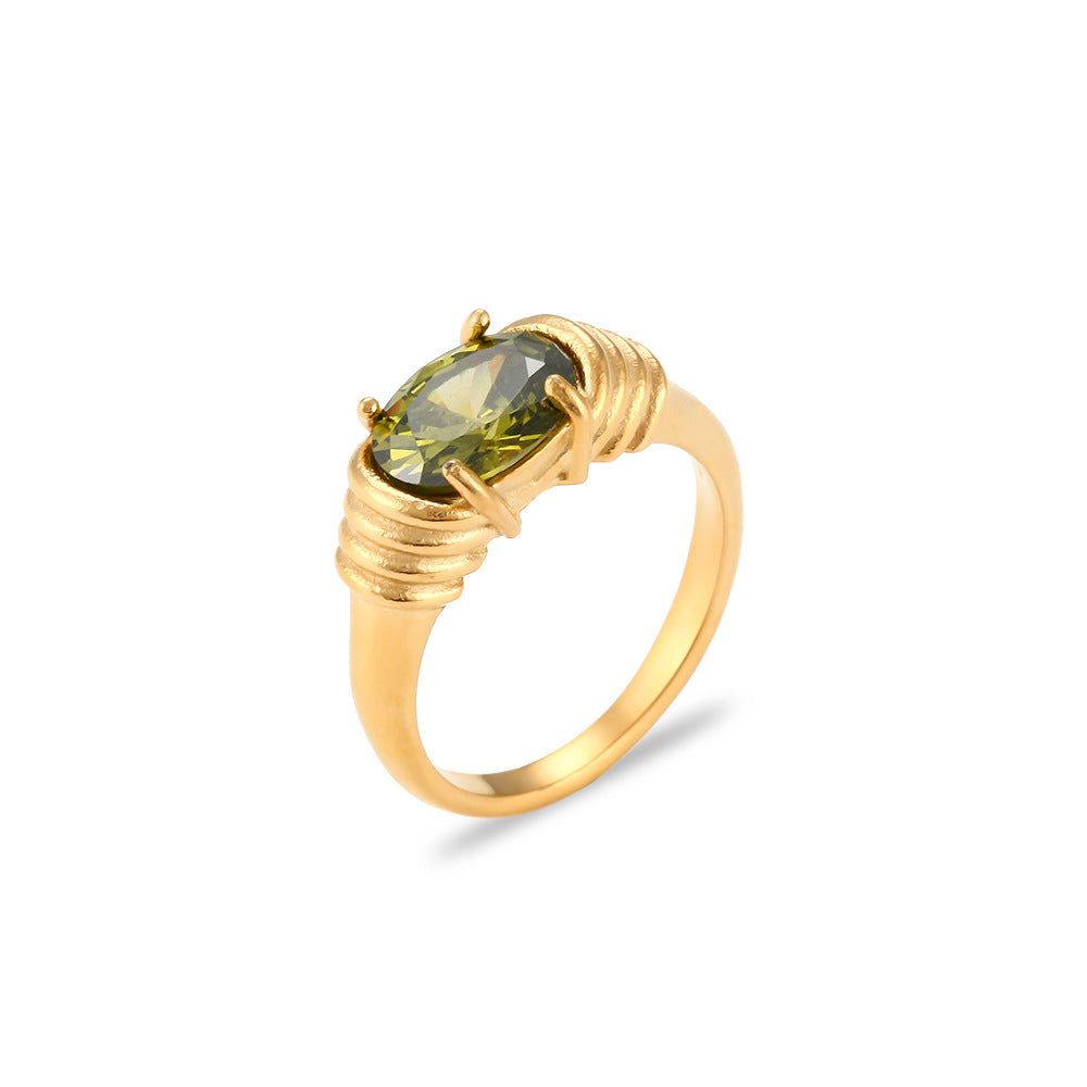 Shoshana Oval Zircon Ring - Green [WFTID0WO]